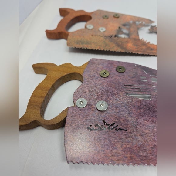 2 Decorative Hand Saws Silhouette Cowboys & Family Of Bears-Cabin Rusted Patina - Picture 10 of 16